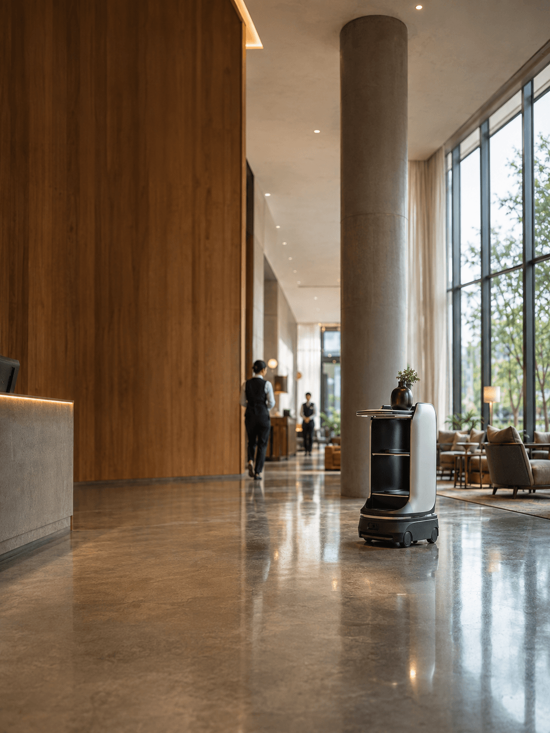 Serviceroboter im laufenden Hotelbetrieb